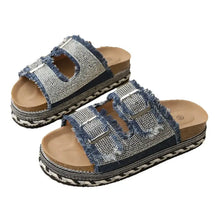 Rhinestone double buckle platform sandals for women