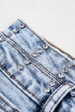 Rhinestone Light Wash Raw Hem High Waist Denim Shorts Denim Shorts