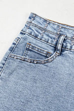 Rhinestone Light Wash Raw Hem High Waist Denim Shorts Denim Shorts