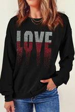Black Rhinestone Love Round Neck Long Sleeve Sweatshirt