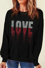 Rhinestone LOVE Round Neck Long Sleeve Sweatshirt Woman Sweatshirts