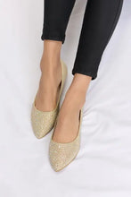 Sparkly gold rhinestone point toe flat slip-ons for women