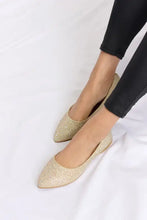 Sparkling gold rhinestone point toe flat slip-ons with glitter ballet flats