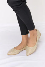 Sparkling gold rhinestone point toe flat slip-ons with elastic strap