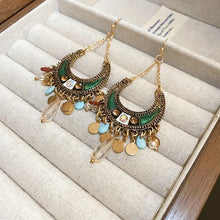 Rhinestone resin alloy dangle earrings with crescent green enamel design