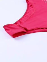 Bright pink smooth stretchy athletic underwear with rhinestone embellishments for round neck long sleeve bodysuit use