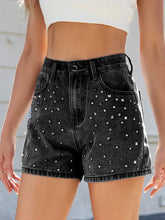 Rhinestone Washed High Waist Denim Shorts Denim Shorts