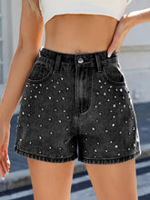 Rhinestone washed high waist denim shorts with silver studs