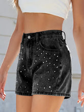 Rhinestone washed high waist denim shorts with black studs