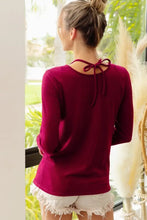 Rib Knit Maroon Top with Shoulder Cutouts and Tied Neck Detail Woman T Shirts