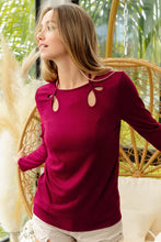 Rib Knit Maroon Top with Shoulder Cutouts and Tied Neck Detail