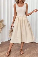 Ribbed Bodice Sleeveless Midi Dress Beige Casual Dresses