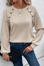 Ribbed Decorative Button Round Neck T-Shirt Woman T Shirts