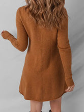Cozy camel-colored ribbed mini sweater dress back with fitted design