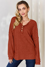 Ribbed Half Button Knit Top for Women Long Sleeve Rust Rust