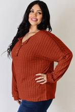 Ribbed Half Button Knit Top for Women Long Sleeve Rust