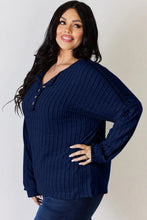Ribbed Half Button Knit Top for Women Long Sleeve Rust