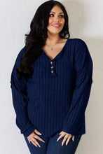 Ribbed Half Button Knit Top for Women Long Sleeve Rust