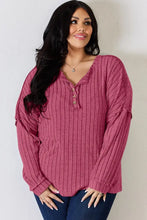 Ribbed Half Button Knit Top for Women Long Sleeve Rust Woman T Shirts