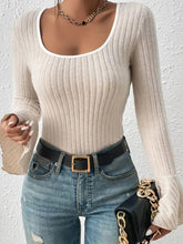 Ribbed Knit Bell Sleeve Top for Women
