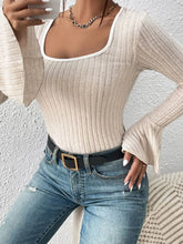 Ribbed Knit Bell Sleeve Top for Women