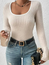 Ribbed Knit Bell Sleeve Top for Women Woman T Shirts