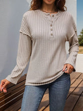 Ribbed Knit Button Up Long Sleeve Top for Women