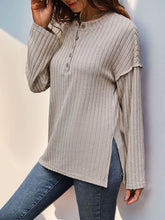 Ribbed Knit Button Up Long Sleeve Top for Women
