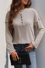 Ribbed Knit Button Up Long Sleeve Top for Women
