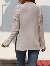 Ribbed Knit Button Up Long Sleeve Top for Women