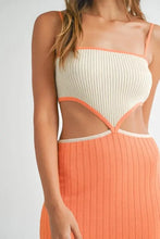 Ribbed Knit Color Block Cutout Midi Dress for Women Woman Sweater Dresses