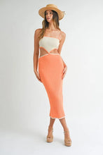 Ribbed Knit Color Block Cutout Midi Dress for Women