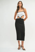 Ribbed Knit Color Block Midi Dress with Cutout Detail