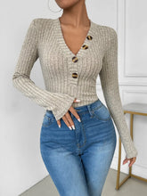 Ribbed Knit Long Sleeve Button Up Bodysuit for Women