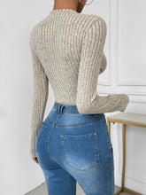 Ribbed Knit Long Sleeve Button Up Bodysuit for Women