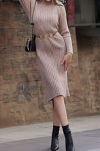 Ribbed Knit Midi Dress with Moderate Stretch and Sleeve Length Options