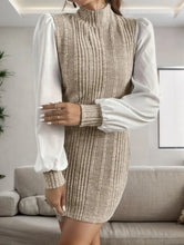 Ribbed Knit Mini Dress with Puff Sleeves
