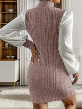 Ribbed Knit Mini Dress with Puff Sleeves