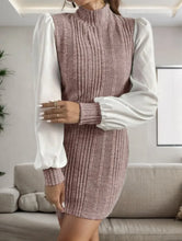 Ribbed Knit Mini Dress with Puff Sleeves