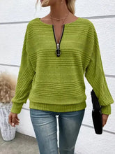 A vibrant lime green ribbed knit quarter zip sweatshirt with front zipper detail machine wash cold safe