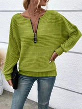 A vibrant lime green ribbed knit quarter zip sweatshirt with relaxed fit machine wash cold recommended