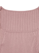Soft pink ribbed knit off-shoulder top on Ribbed Knit Square Neck Bodycon Sweater Dress