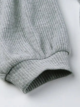 Gray ribbed knit sleeve of Ribbed Knit Top and Shorts Set with Hoodie