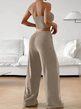 Beige ribbed corduroy wide-leg pants from Ribbed Knit Tube Top and Wide Leg Pants Set