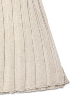 Beige ribbed knit pleated skirt detail on V-Neck Long Sleeve Maxi Dress
