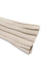 Beige ribbed knit scarf with textured weave on V-Neck Maxi Dress