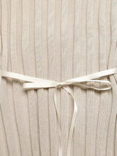 Ribbed knit V-neck long sleeve maxi dress with white satin bow at waist