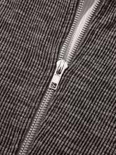 Silver zipper with metallic pull tab on dark gray corduroy ribbed leopard print contrast collar zip hoodie slightly stretchy