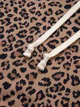 Ribbed leopard print contrast collar zip hoodie in tan slightly stretchy corduroy with black print and cream drawstrings machine wash cold