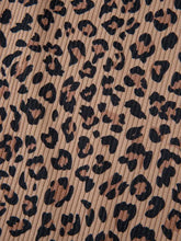 Ribbed leopard print contrast collar zip hoodie in tan corduroy fabric with bold black and tan leopard print, slightly stretchy and machine wash cold